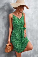 Printed V-neck Tie Waist Mini Dress (9)