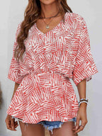 Printed V-neck Dolman Sleeve Blouse (6)