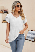 Eyelet Petal Sleeve V-neck Knit Top (19)