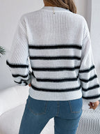 Striped Round Neck Long Sleeve Sweater (2)