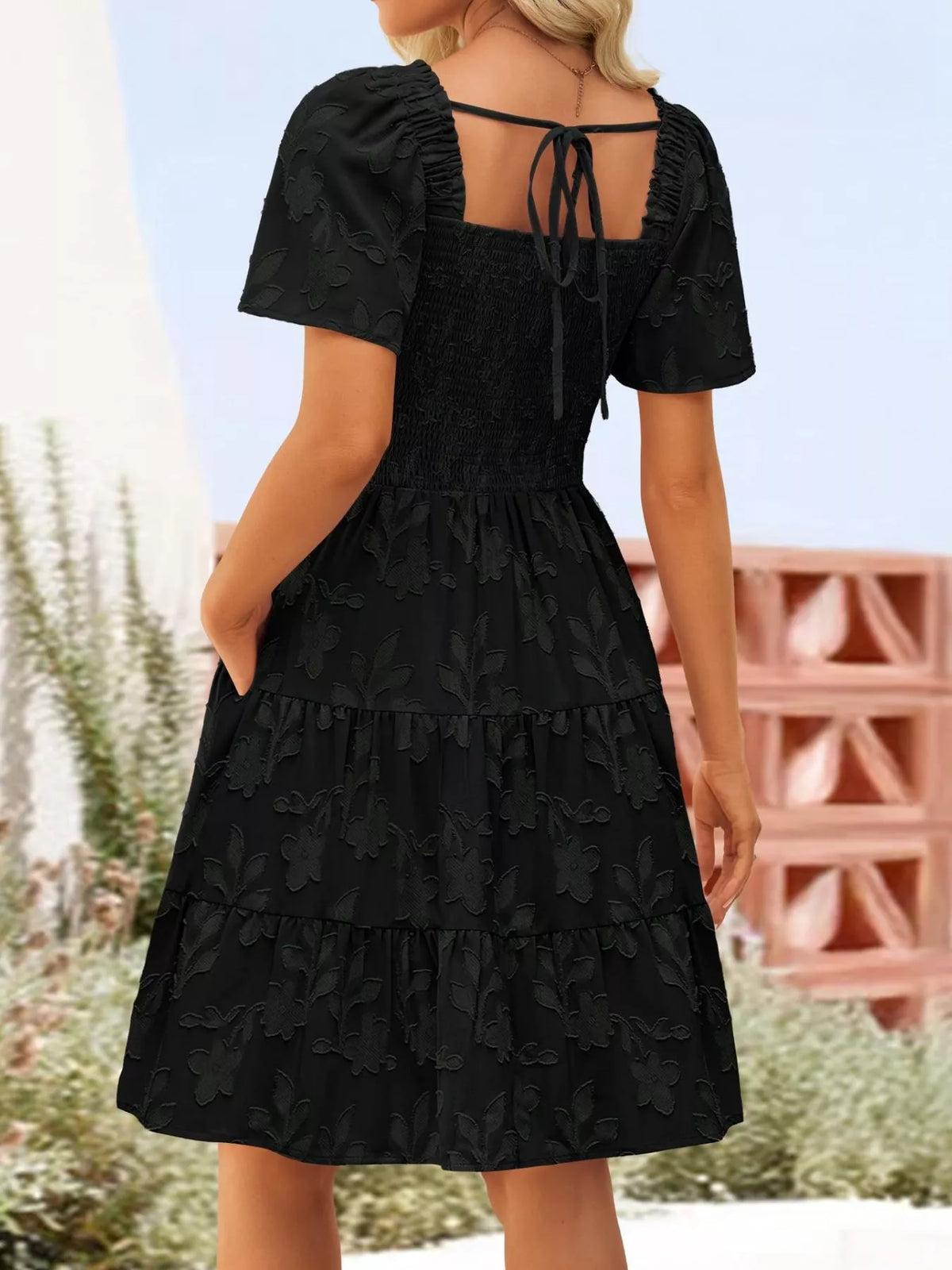 Smocked Square Neck Tiered Mini Dress (17)