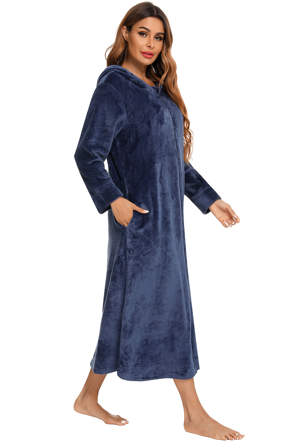 Zip Front Hooded Night Dress Pockets (8)