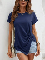 Asymmetric Hem Round Neck T-shirt (12)