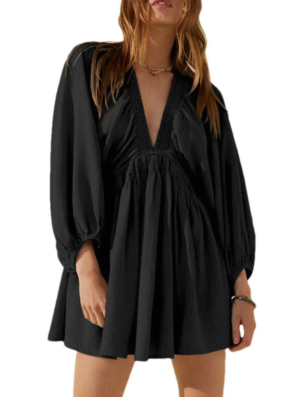 Textured V-neck Mini Dress (5)