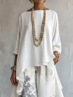 Asymmetrical Hem Top Floral Pants Set (2)