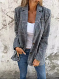 Full Size Plaid Single-breasted Long Sleeve Blazer Plus