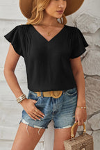 Ruched V-neck Flounce Sleeve Blouse (13)