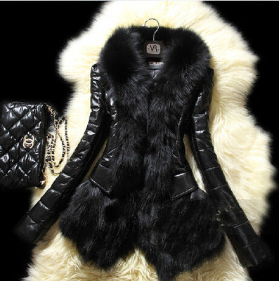 Faux Fur Large Fur Collar Leather Jacket variant CJNSWTZP00057-Black-M|CJNSWTZP00057-Black-L|CJNSWTZP00057-Black-S|CJNSWTZP00057-Black-3XL|CJNSWTZP00057-Black-XL|CJNSWTZP00057-Black-XXL