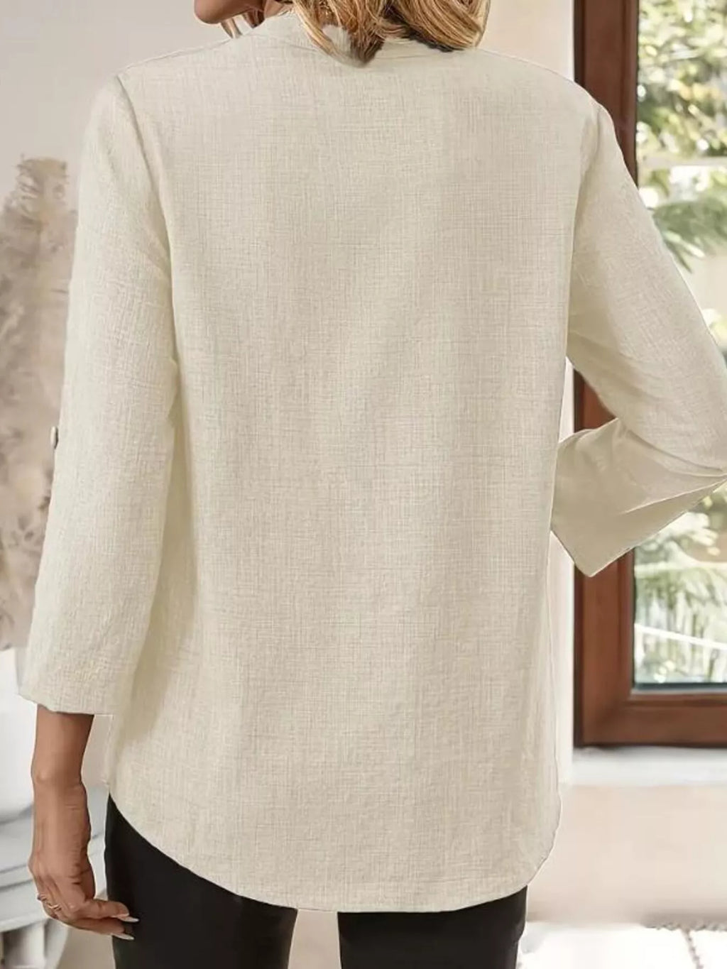 Roll-up Sleeve Notched Blouse (2)