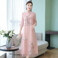 Cheongsam Dress Improved Hanfu Ethnic Embroidery variant CJNSSYLY13461-Pink-L|CJNSSYLY13461-Pink-XL|CJNSSYLY13461-Pink-M|CJNSSYLY13461-Pink-3XL|CJNSSYLY13461-Pink-XXL