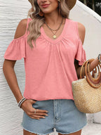 Cold Shoulder V-neck T-shirt (23)
