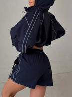 Drawstring Zip-up Jacket Shorts Set (16)