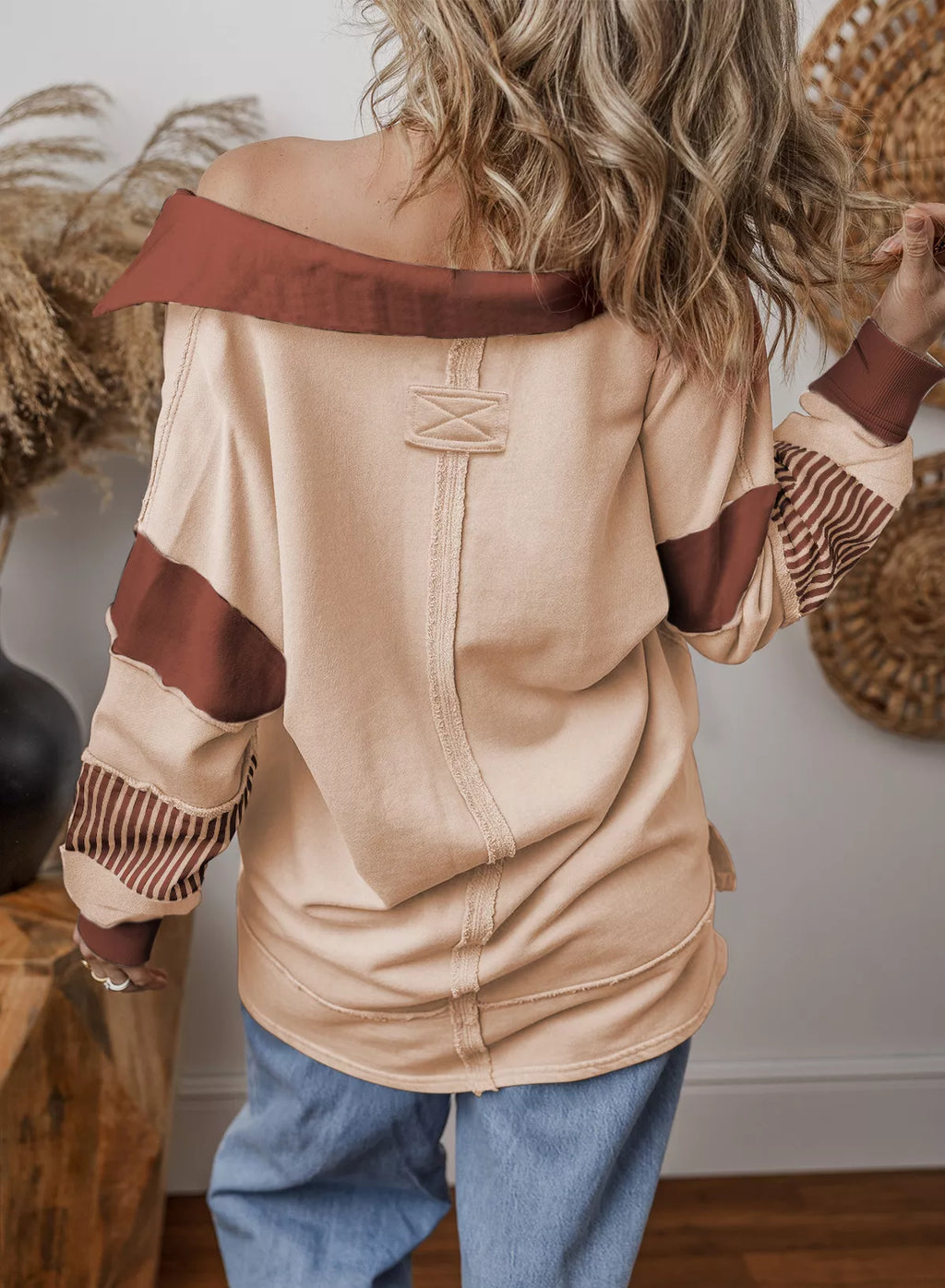 Block Striped Johnny Collar Sweatshirt (4)