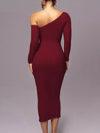 One-shoulder Ruched Bodycon Midi Dress (18)