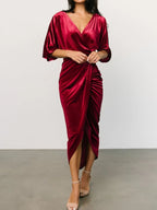 Ruched Surplice Half Sleeve Dress (3)