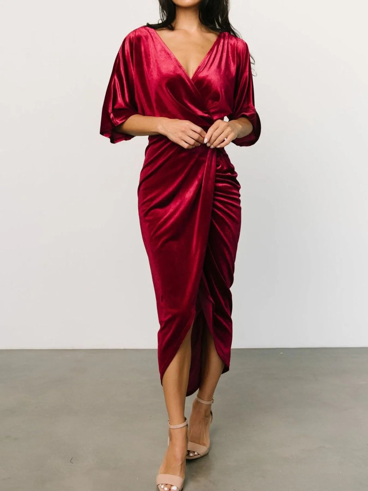 Ruched Surplice Half Sleeve Dress (3)