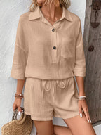 Button Detail Top Shorts Set (7)