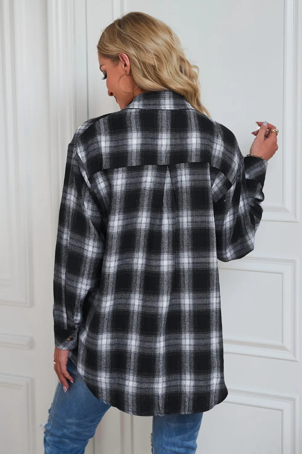 Plaid Button Up Dropped Shoulder Outerwear (9)