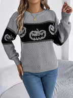 Pumpkin Round Neck Long Sleeve Sweater (15)