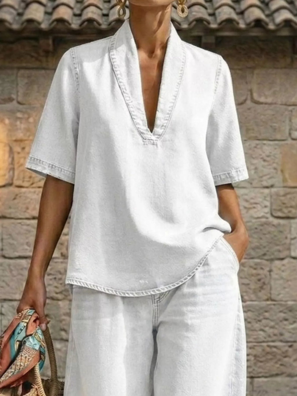 Full Size Half Sleeve Top Wide Leg Pants Set Plus (10)