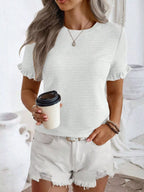 Textured Ruffle Sleeve Round Neck T-shirt (26)