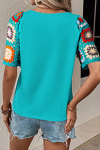 Geometric Round Neck Short Sleeve Blouse (8)