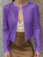 Full Size Sequin Open Front Cropped Jacket (21)