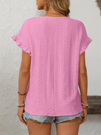Eyelet Round Neck Short Sleeve Top (17)