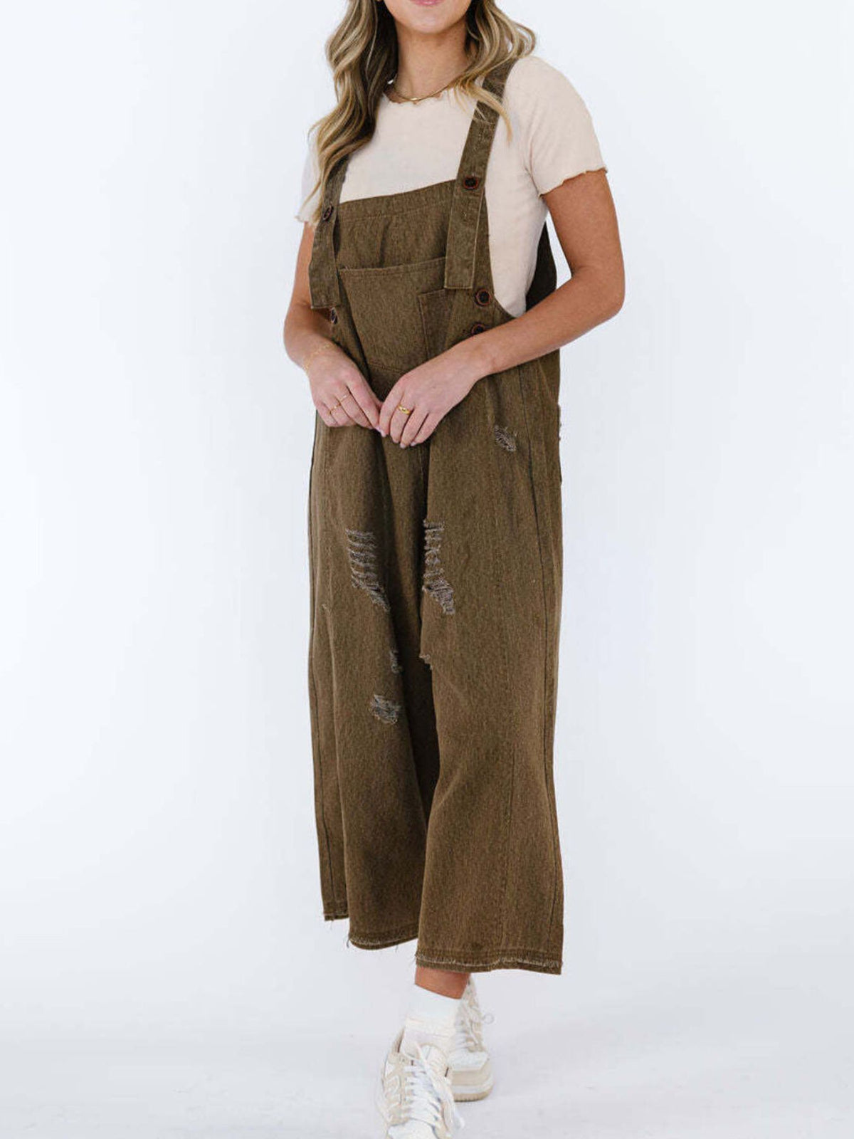 Distressed Wide Leg Denim Overalls (12)