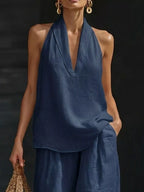 Full Size Halter Neck Top Wide Leg Pants Set Plus (11)
