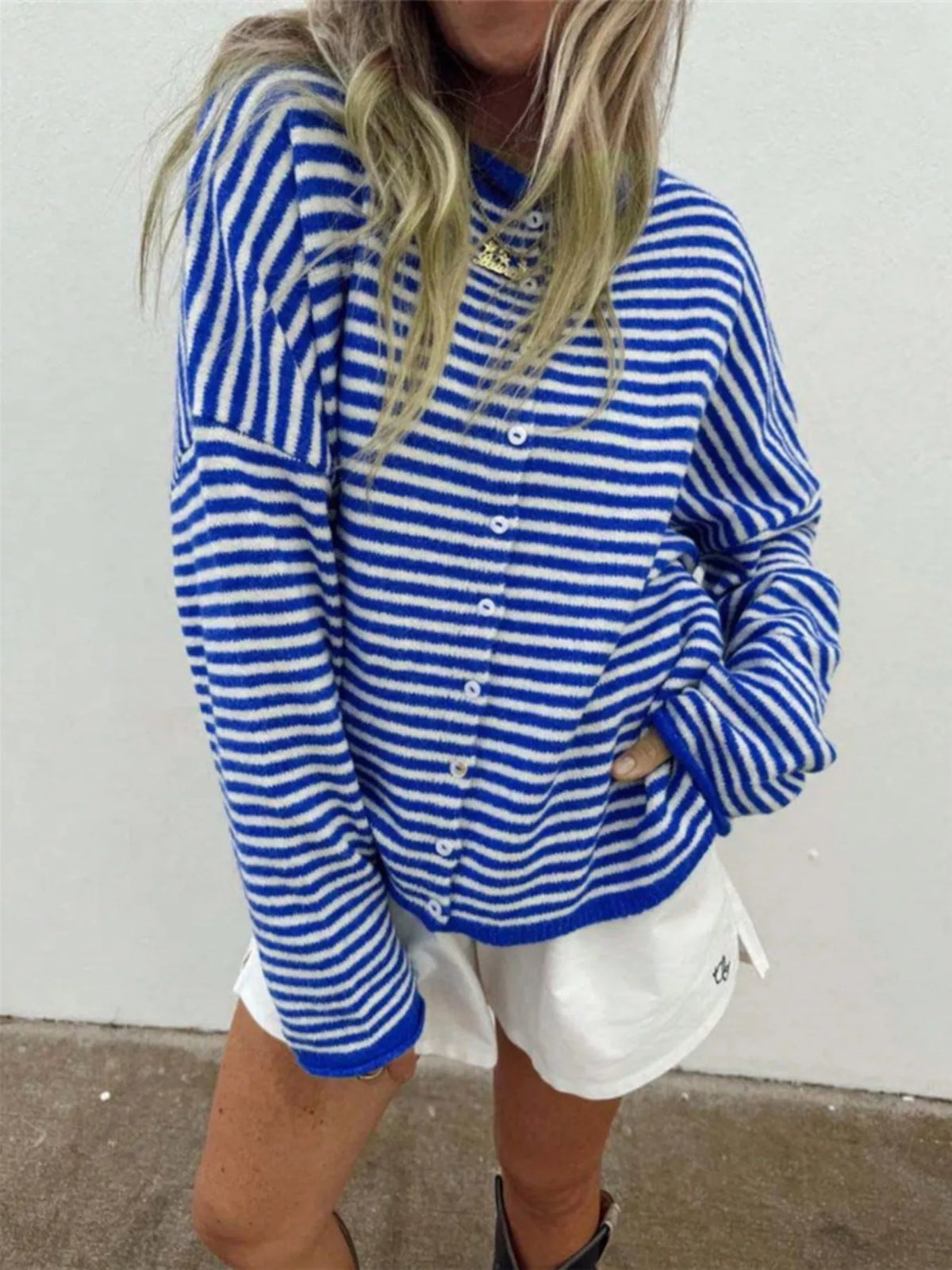 Striped Knit Button Up Cardigan (7)