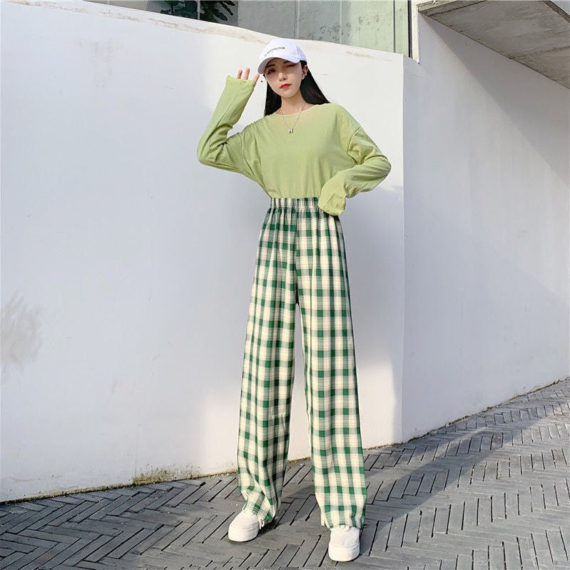 Plaid Wide Leg Pants Casual variant CJKT135150101AZ