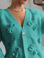 Bow Cable Knit V-neck Cardigan (10)