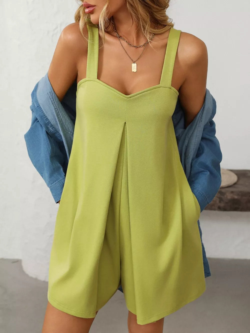 Sweetheart Neck Wide Strap Romper Pockets (3)