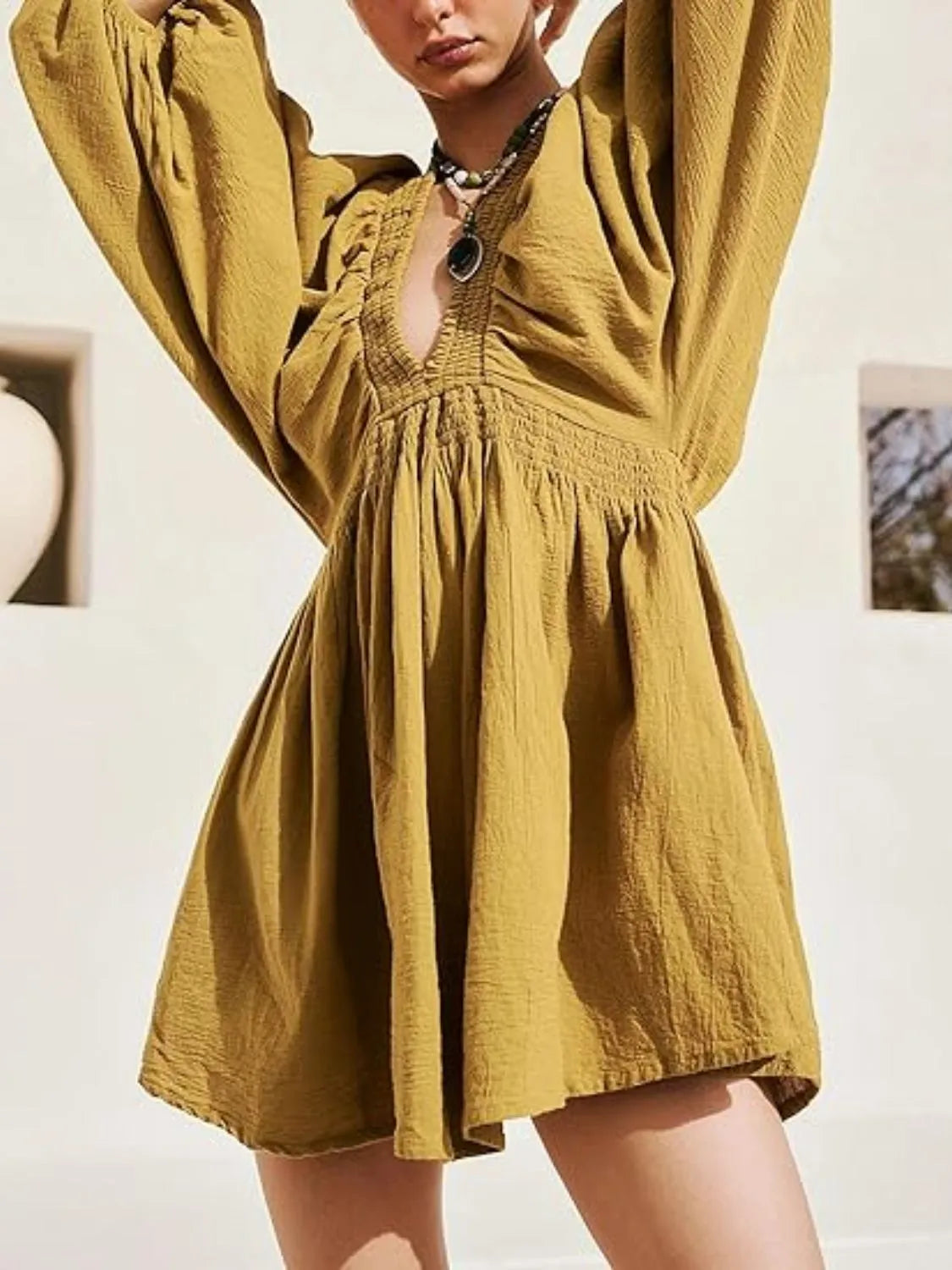 Textured V-neck Mini Dress (7)