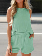 Round Neck Sleeveless Top Shorts Set (10)