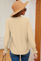 Eyelet V-neck Flounce Sleeve T-shirt (12)