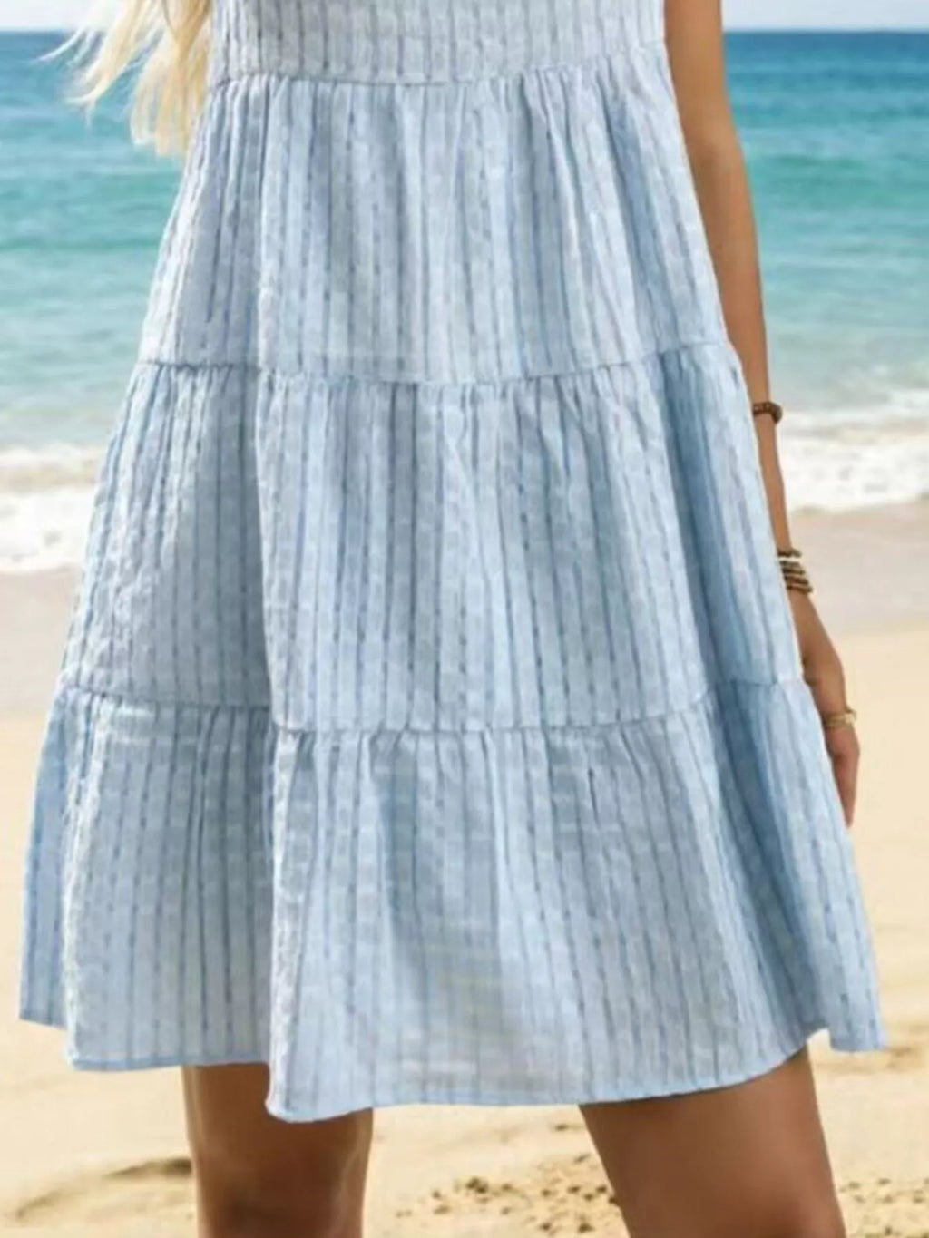Textured Sleeveless Tiered Mini Dress (2)