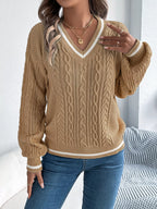Cable Knit V-neck Long Sleeve Sweater (10)