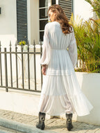 Tie Neck Long Sleeve Midi Tiered Dress (15)