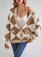 Diamond Pattern Button-up Knit Cardigan (4)