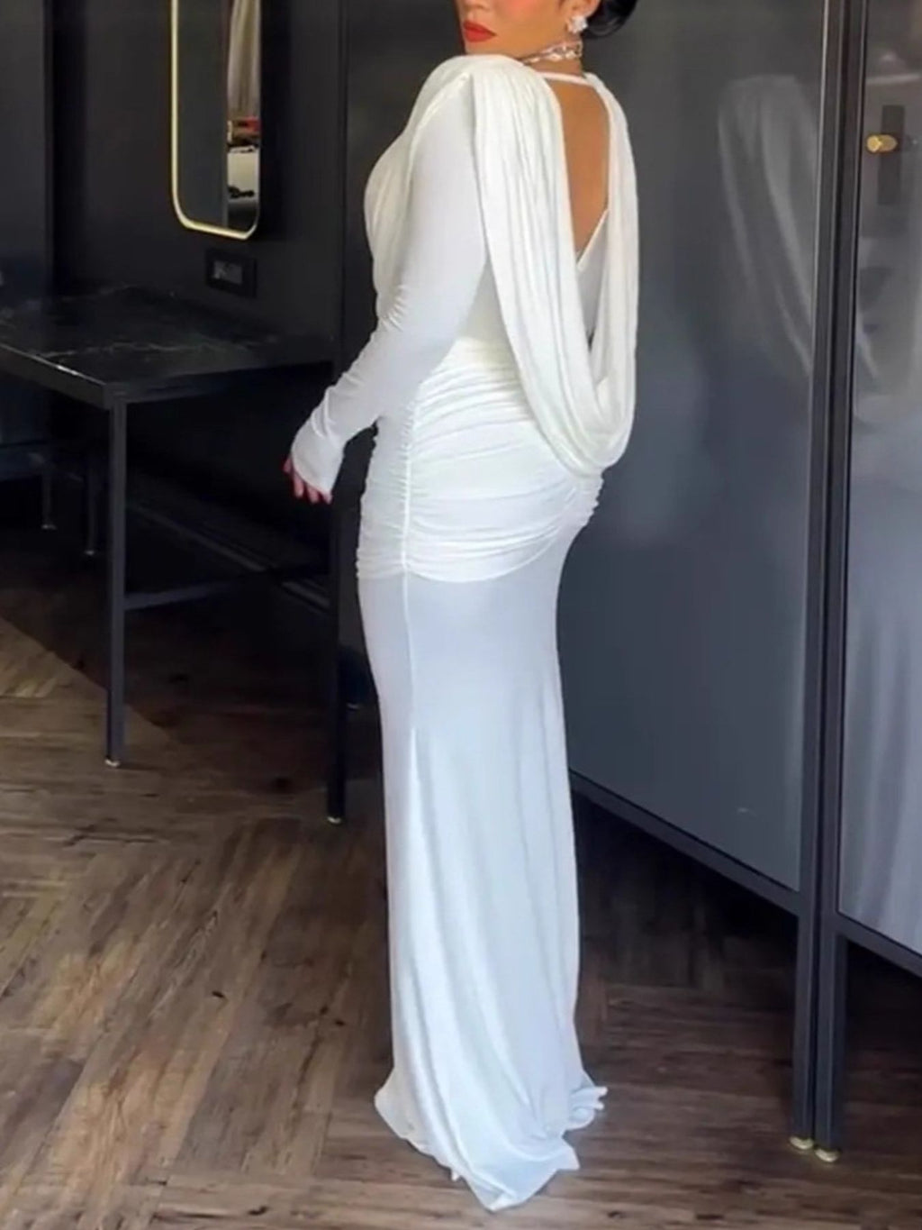 Ruched Long Sleeve Maxi Dress (2)