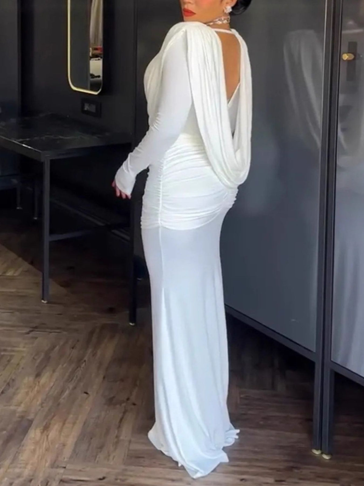 Ruched Long Sleeve Maxi Dress (2)