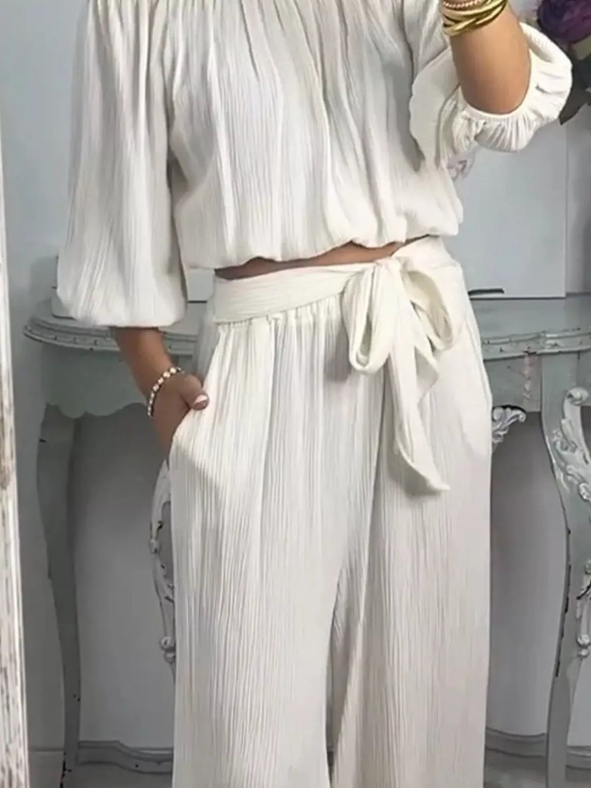Full Size Off-shoulder Top Pants Set Plus (3)