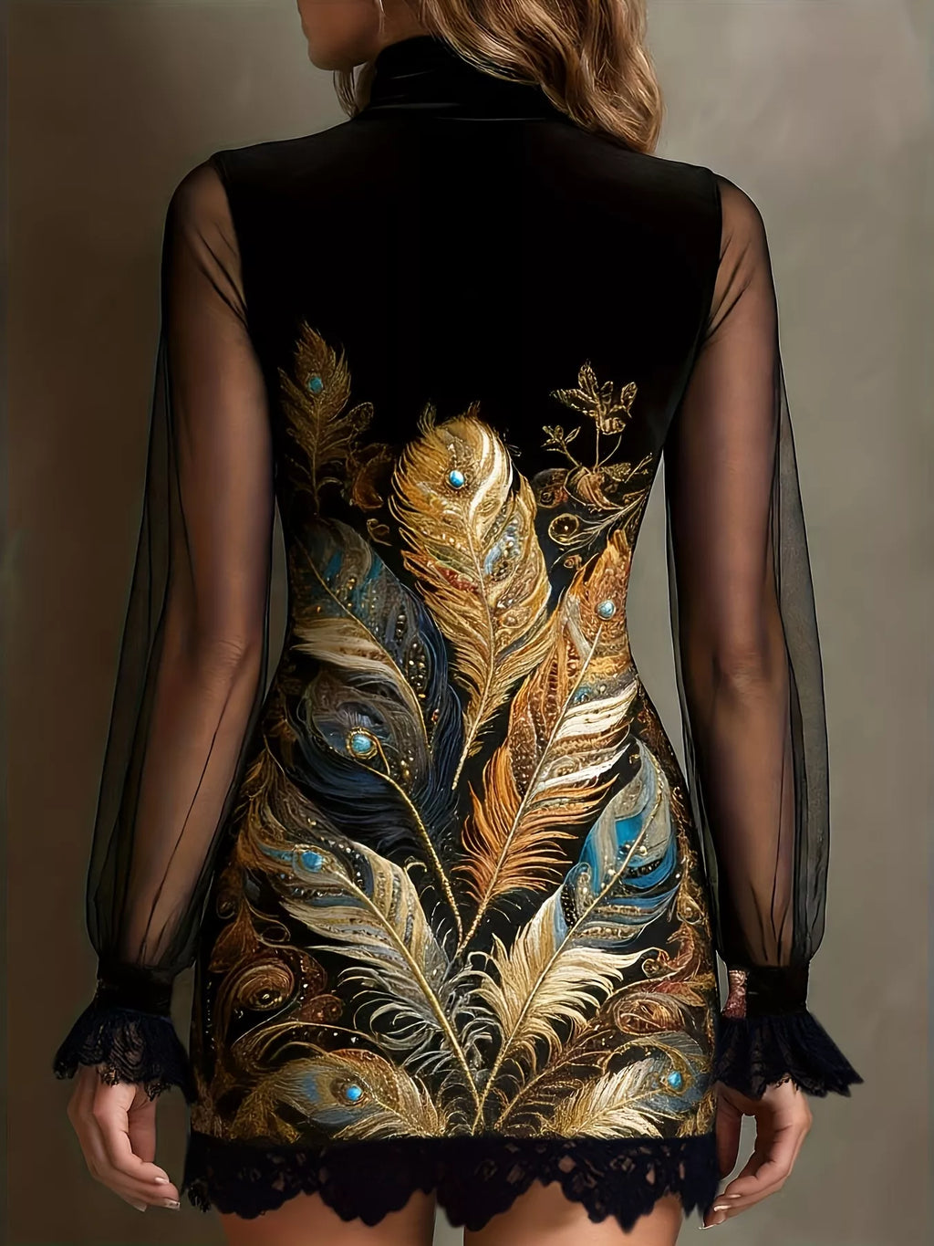 Floral Velvet Mini Dress Sheer Mesh Sleeves (15)