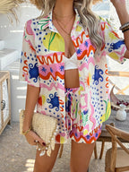Printed Button Down Shirt Shorts Set (22)