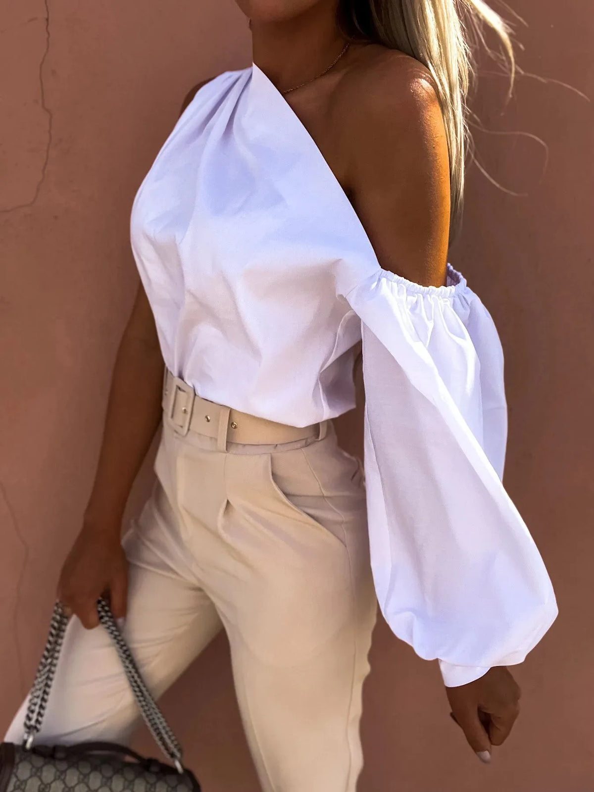 One Shoulder Puff Sleeve Blouse (5)