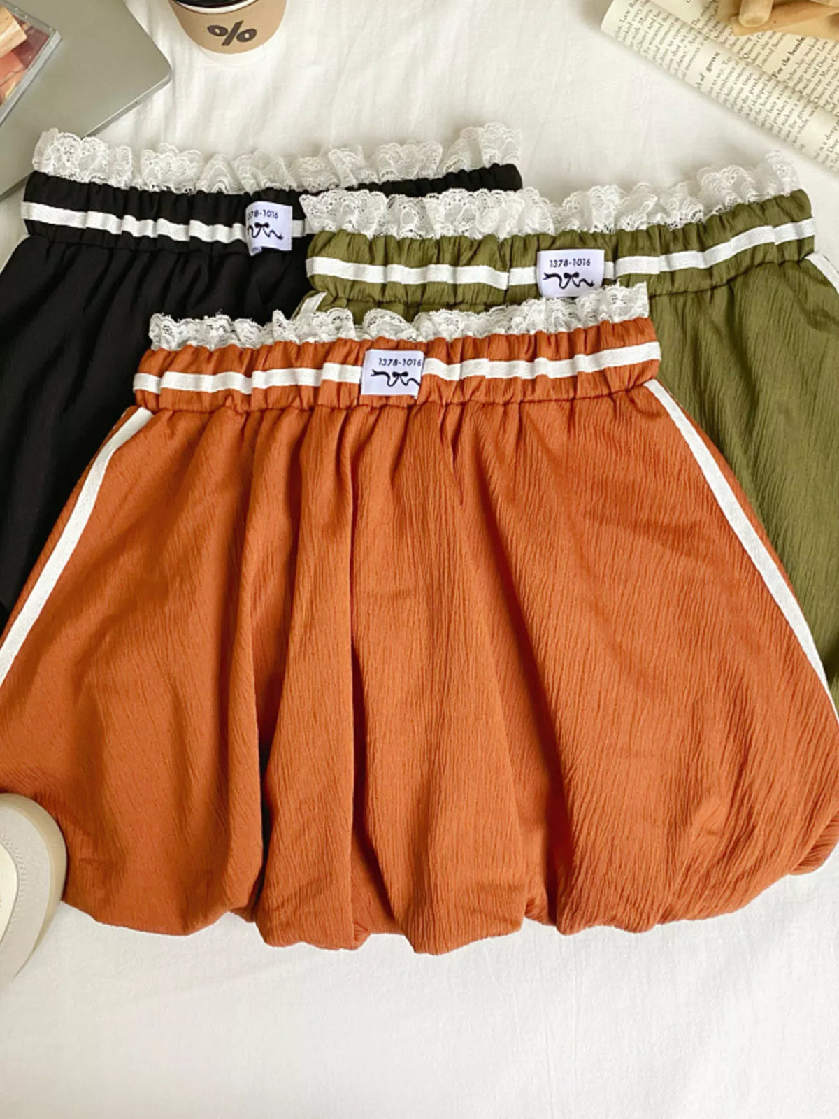 Lace Trim Elastic Waist Mini Skirt (9)