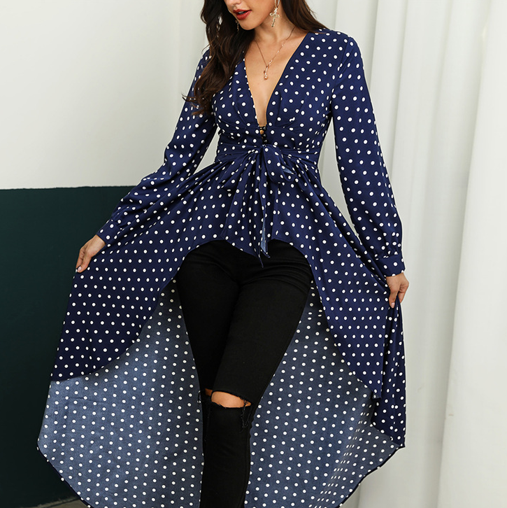 Long Sleeve Polka Dot Dress variant CJNSSYLY02841-Blue-L|CJNSSYLY02841-Blue-S|CJNSSYLY02841-Blue-M|CJNSSYLY02841-Blue-XL