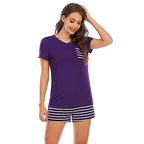 Striped Short Sleeve Top Shorts Lounge Set (22)